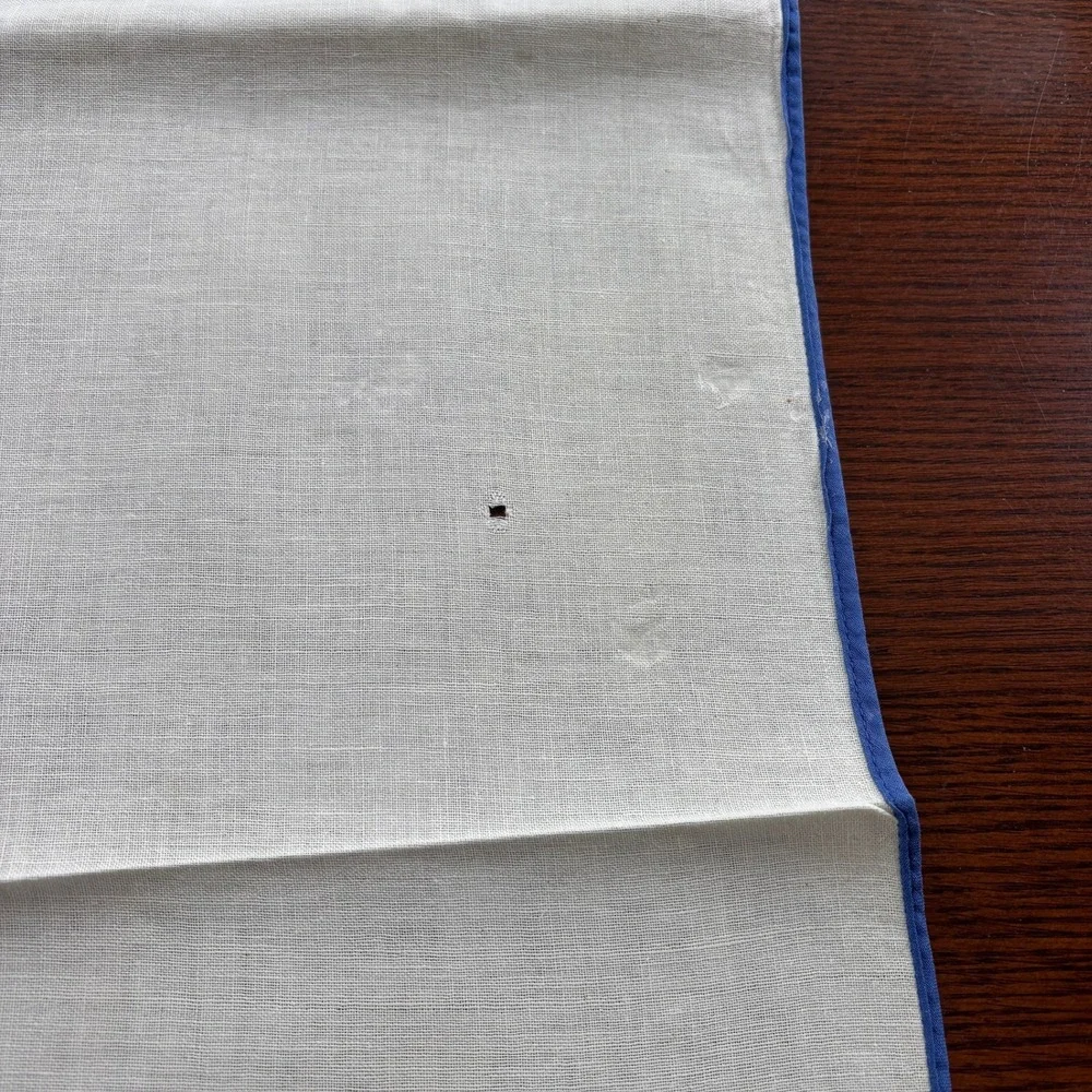 Vintage Embroidered Linen Tablecloth and Napkins Set Floral Blue Trim 5pc